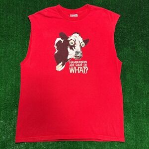 Tennessee River Muscle Tee Mens L Red Hamburgers Are Made Of WHAT? Cow Graphic